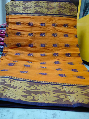 Ghosh handloom Self Design Tant Pure Cotton Saree(Mustard)