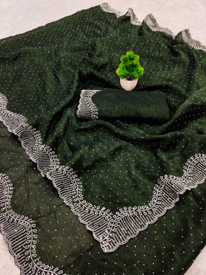 Santk Solid/Plain Bollywood Art Silk Saree(Green)