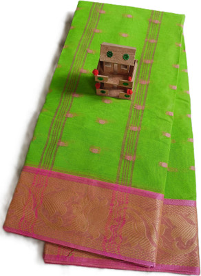 Maasaree Solid/Plain Tant Pure Cotton Saree(Green)