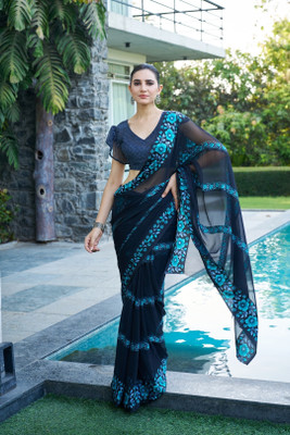 Divastri Printed Bollywood Georgette Saree(Light Blue)