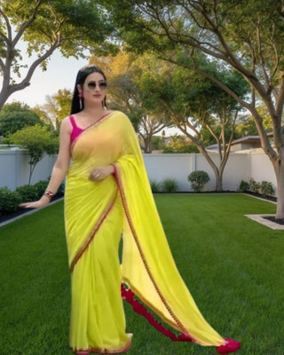 charmi nx Solid/Plain Daily Wear Georgette Saree(Yellow)