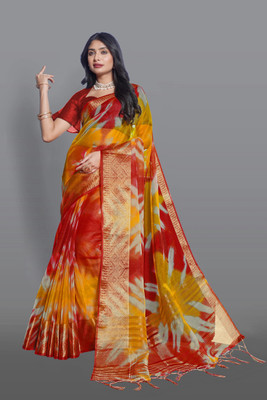 HouseOfCommon Woven Bandhani Organza Saree(Multicolor)