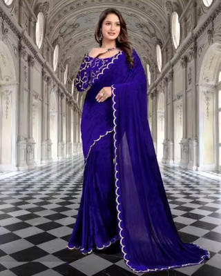 Aika Embroidered Bollywood Velvet Saree(Blue)