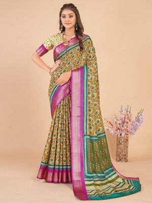 Anouk Rustic Printed Chinnalapattu Silk Blend Saree(Brown)