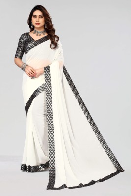 Magmina Solid/Plain Bollywood Georgette Saree(White)