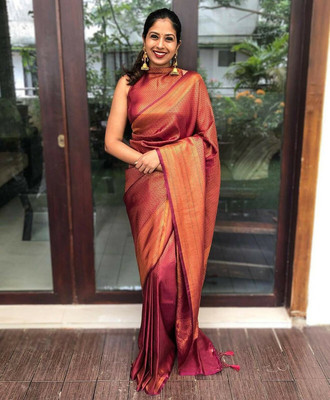 SHWENILA Solid/Plain Assam Silk Pure Silk Saree(Maroon)