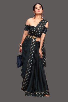 Rashiklal & Co. Solid/Plain Bollywood Georgette Saree(Black)