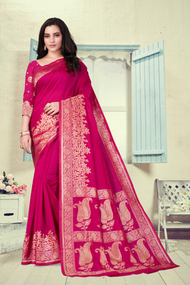 VARNI DESIGNER HUB Self Design Kanjivaram Silk Blend Saree(Magenta)