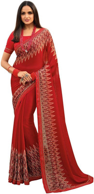 RAJESHWAR FASHION Printed Bollywood Pure Silk, Chiffon Saree(Red)
