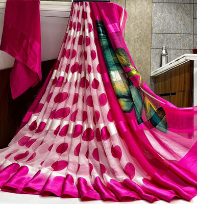Hensi sarees shop Printed Dharmavaram Silk Blend, Chiffon Saree(Pink)