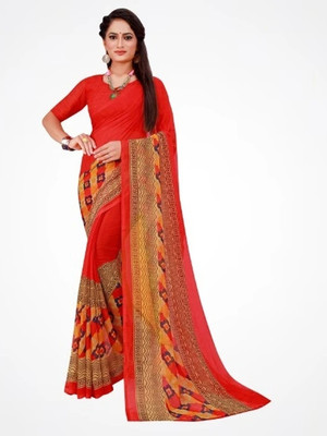 Suntex Printed Daily Wear Georgette Saree(Red)