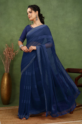 MIRCHI FASHION Solid/Plain, Embellished Bollywood Georgette Saree(Dark Blue)