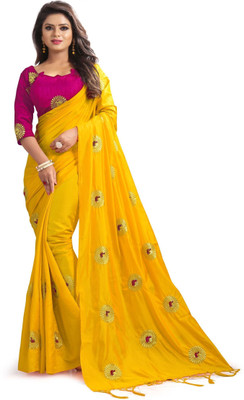 Achintyah Embroidered Bollywood Silk Blend Saree(Yellow)