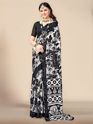 ANOUK Printed Daily Wear Georgette Saree(Black)