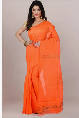 RAJTEXTILE Solid/Plain Handloom Cotton Silk Saree(Red)