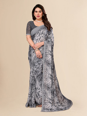 Moda Rapido Embellished, Floral Print Bollywood Georgette Saree(Grey)