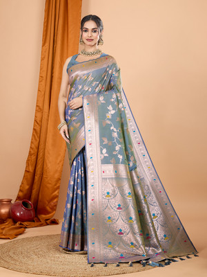 Nayanthara Trends Woven Banarasi Silk Blend Saree(Grey)