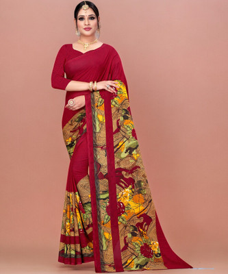 Leelavati Printed Daily Wear Georgette Saree(Maroon)