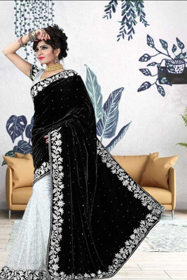 GUNHILD Self Design Banarasi Velvet Saree(Black)
