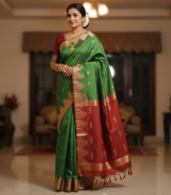 AJMERA FAISHON Woven, Self Design, Temple Border Sambalpuri Pure Silk Saree(Multicolor)