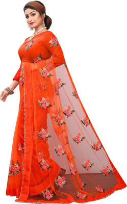 DWINIZAA STORE Embroidered Bollywood Net Saree(Orange)