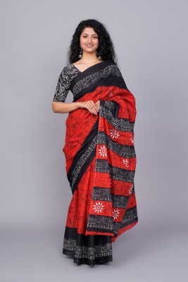 ABHIT CREATION Printed Daily Wear Pure Cotton Saree(Red)