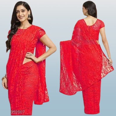 Fashion Field Solid/Plain Bollywood Net Saree(Red)