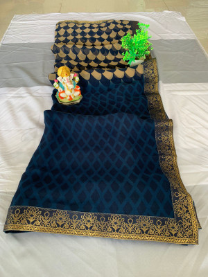 PHORIYA STYLE Printed Bollywood Georgette, Chiffon Saree(Dark Blue)