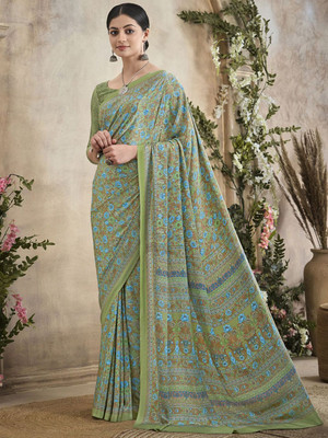 Anouk Rustic Printed Daily Wear Crepe Saree(Green)