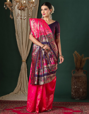 Samah Woven, Embellished Baluchari Silk Blend Saree(Pink)