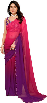 SHREE SOMANATH JARI Solid/Plain Bollywood Georgette Saree(Purple, Pink)