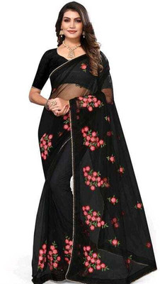 vroxa creation Embroidered Bollywood Net Saree(Black)