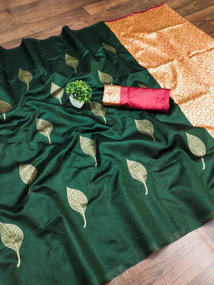 Anahant Creation Floral Print Banarasi Art Silk Saree(Green)