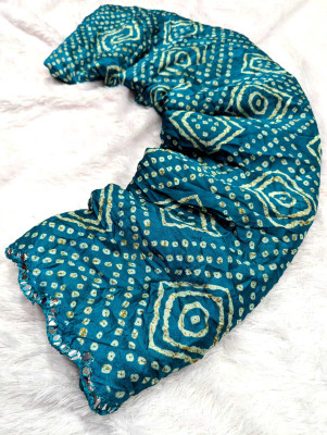 VD PRINTS Printed Bandhani Silk Blend Saree(Dark Blue)