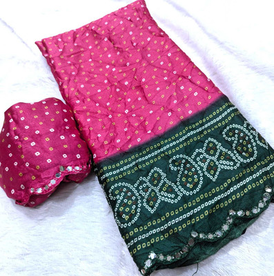 VD PRINTS Printed Bandhani Silk Blend Saree(Red)