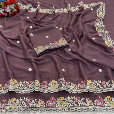 Ethina Fashion Embroidered Bollywood Silk Blend Saree(Maroon)