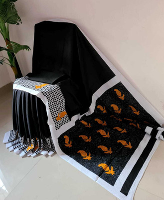 NEW SUJATAS CREATION Printed Daily Wear Pure Cotton Saree(Black)