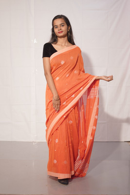 PREOSY Woven Handloom Khadi Saree(Orange)