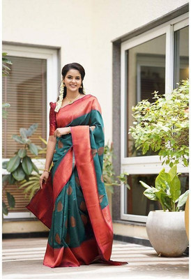 Marziyaa Checkered Banarasi Jacquard Saree(Light Green)