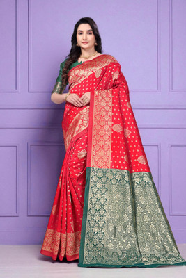 DDRS Fashion Woven Bollywood Jacquard Saree(Red)