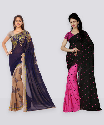Anand Sarees Polka Print Bollywood Georgette Saree(Pack of 2, Dark Blue, Pink)