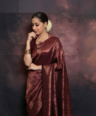 ZILVIRA Woven Kanjivaram Pure Silk, Jacquard Saree(Maroon)