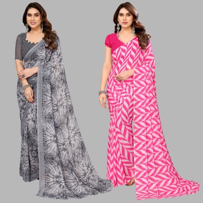 Anand Sarees Printed Daily Wear Georgette Saree(Pack of 2, Grey, Pink)