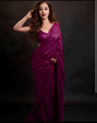 kamaldesigner Embroidered, Embellished Bollywood Georgette Saree(Purple)