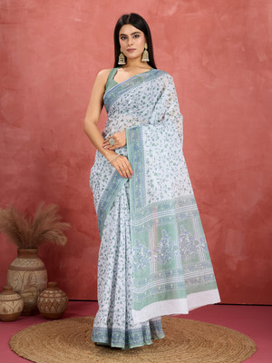 SHANVIKA Printed Daily Wear Pure Cotton Saree(White)