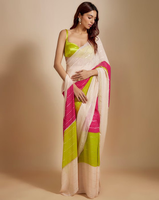 VCREATION Color Block Bollywood Cotton Linen Saree(Multicolor)