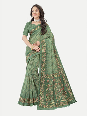 Tavas Printed Bhagalpuri Chanderi Saree(Green)