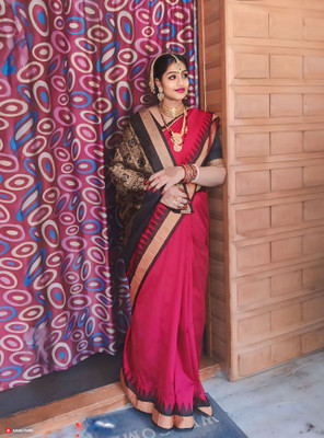 AYEZAL Solid/Plain Sambalpuri Handloom Cotton Silk Saree(Maroon)
