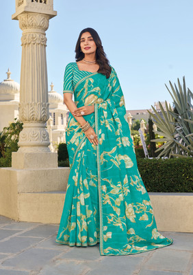 Laxmipati sarees Floral Print Daily Wear Chiffon Saree(Blue)