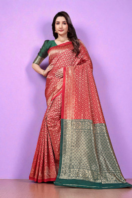 JAY KHODIYAR EMBROIDERY Woven Bollywood Jacquard Saree(Red)